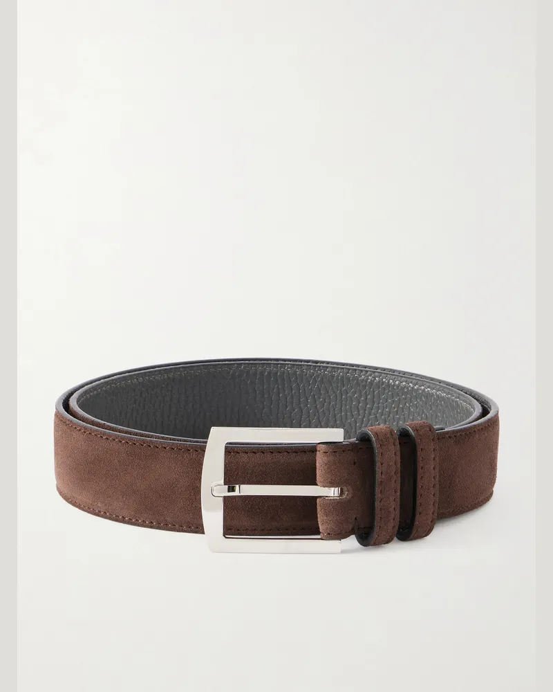 Kiton 3.5cm Suede Belt Brown