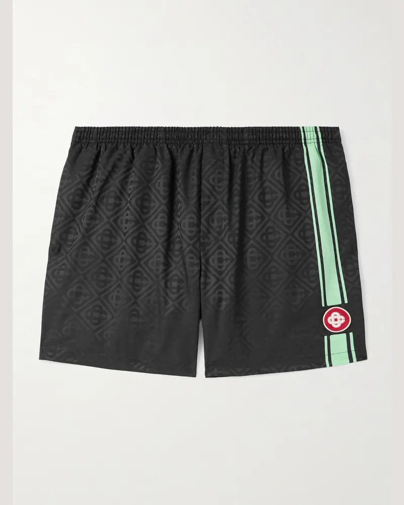 Casablanca Paris Gerade geschnittene mittellange Badeshorts mit Streifen und Logoapplikation Schwarz