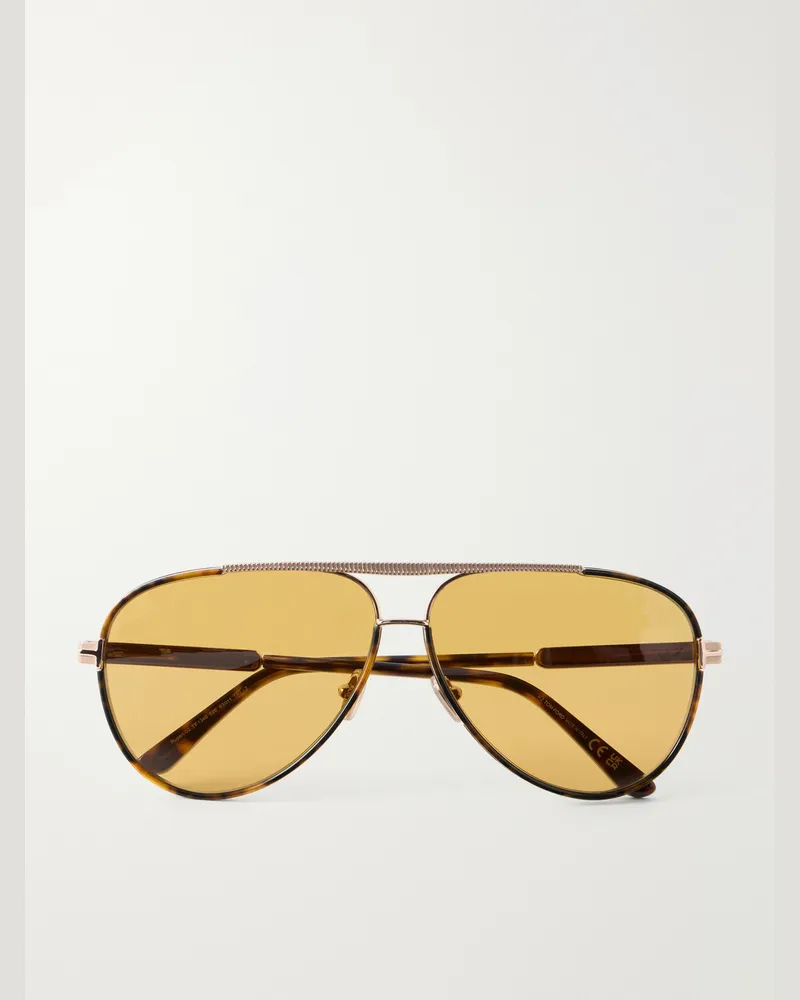 Tom Ford Rupert-02 Double-Bridge Aviator-Style Tortoiseshell Acetate and Gold-Tone Metal Sunglasses Gold