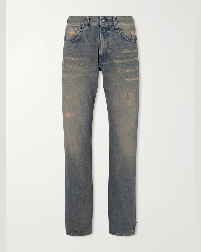 FourTwoFour on Fairfax Loose Straight-Leg Distressed Jeans Blue
