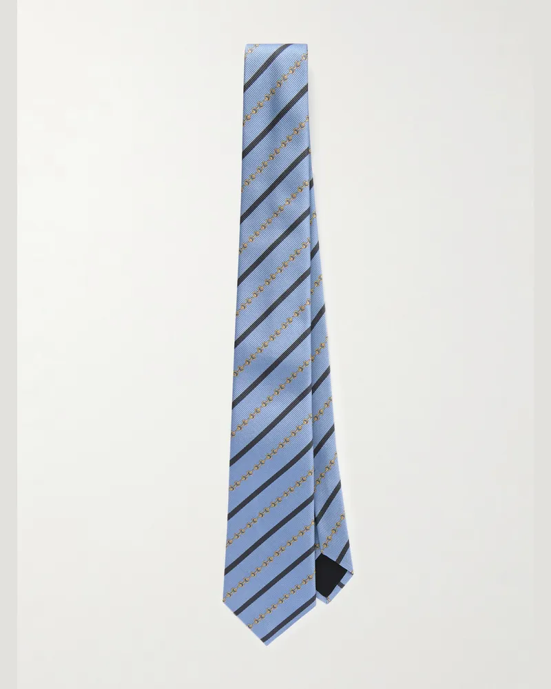 Gucci Striped Embroidered Silk-Jacquard Tie Blue