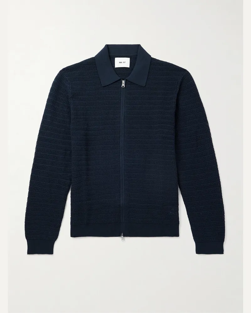 NN 07 Gustav Open-Knit Organic Cotton Zip-Up Cardigan Blue