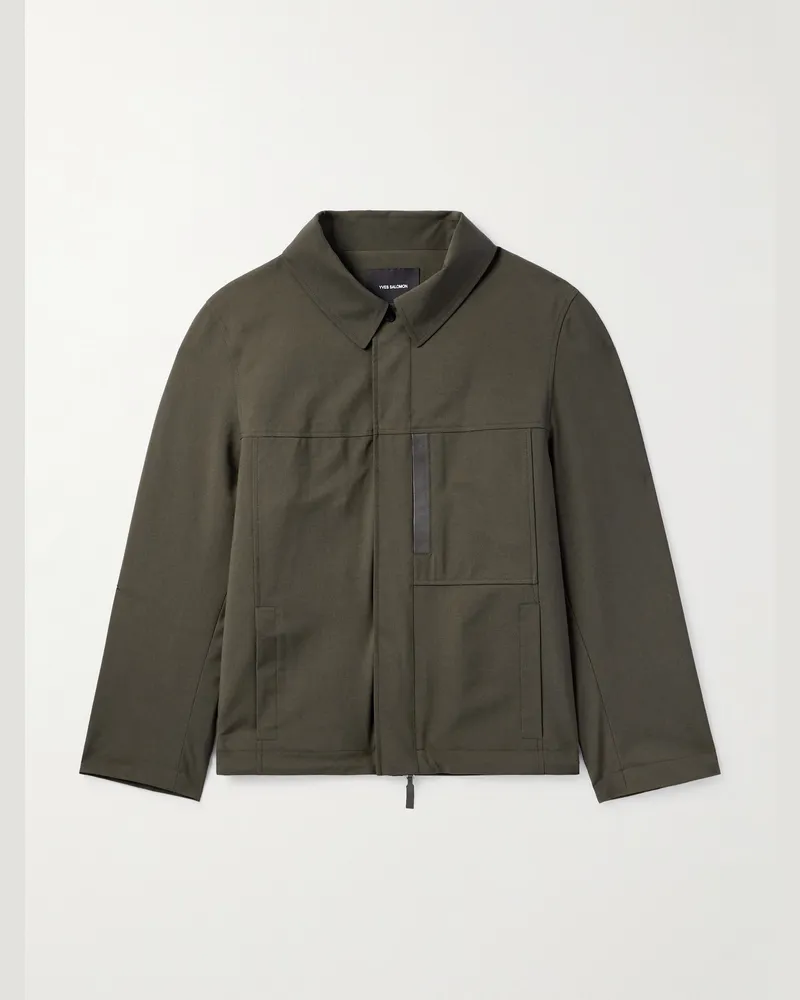 Yves Salomon Jacke aus Webstoff mit Lederbesatz Grün