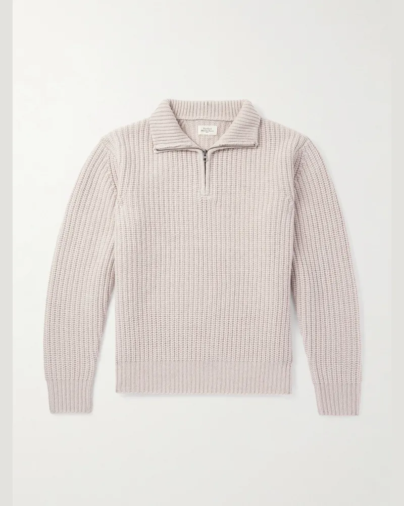 Hartford Ribbed Wool Half-Zip Sweater Neutrals