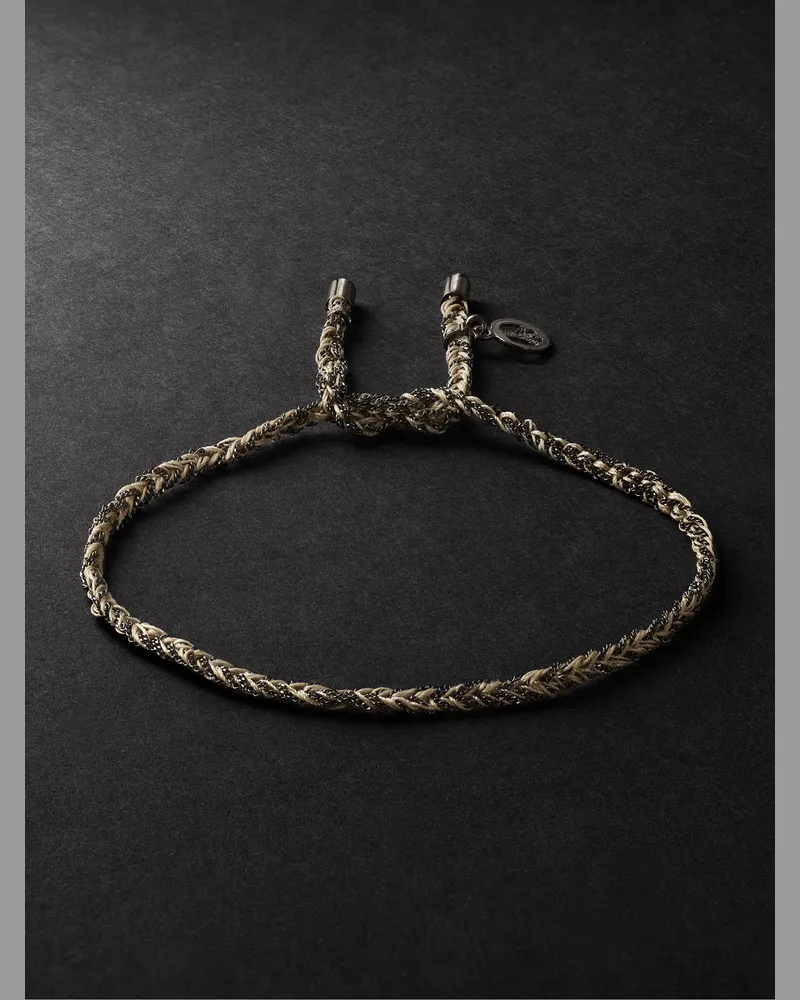 Carolina Bucci Lucky Peace Blackened Gold and Silk Bracelet Neutrals