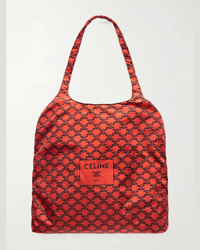 Celine Leather-Trimmed Triomphe-Printed Shell Tote Bag Red