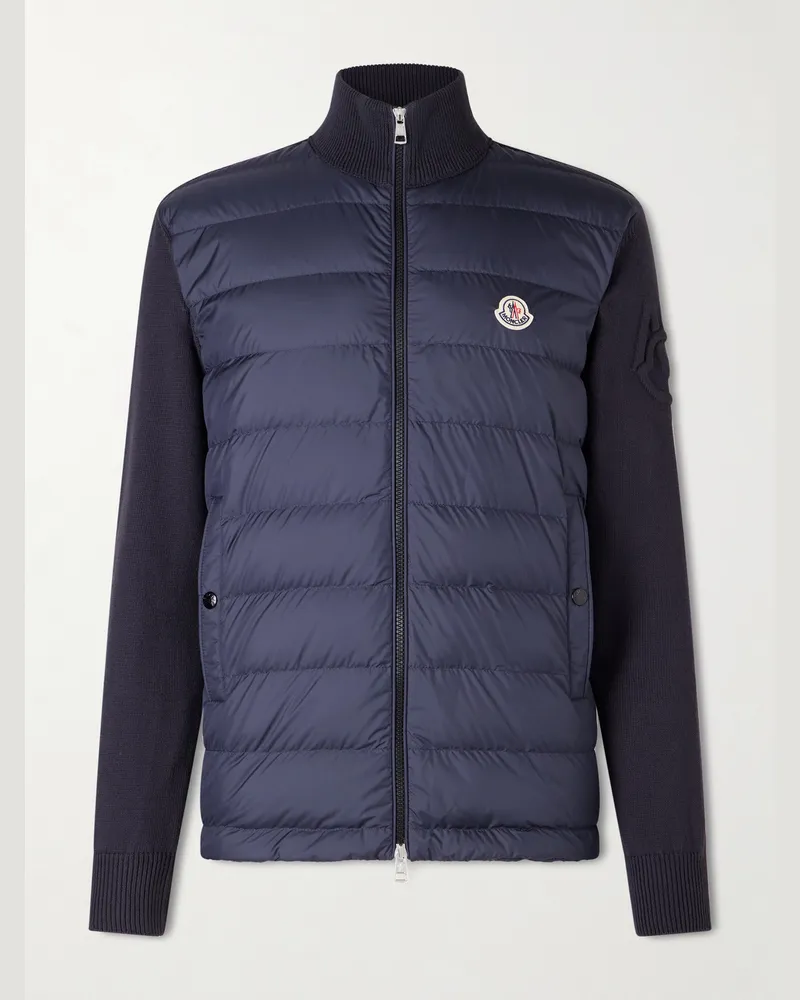 Moncler Panelled Cotton and Quilted Shell Down Zip-Up Cardigan Blue