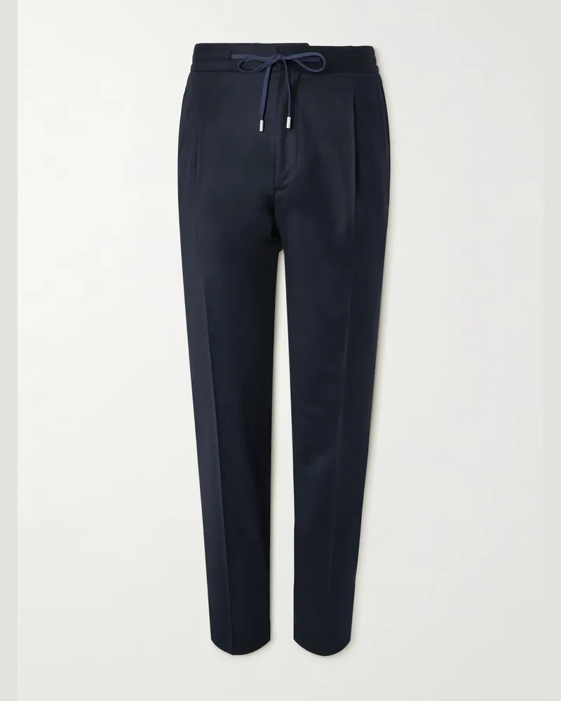 LARDINI Gerade geschnittene Hose aus einer Stretch-Schurwoll-Kaschmirmischung mit Kordelzugbund und Falten Blau