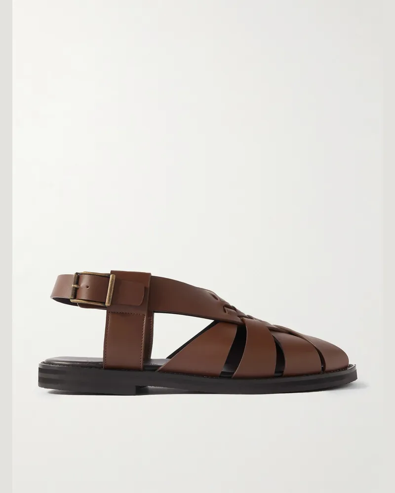 Manolo Blahnik Zale Fischersandalen aus Leder Braun