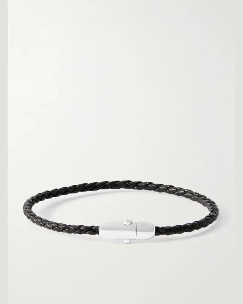 Bottega Veneta Sterling Silver Intrecciato Leather Bracelet Brown