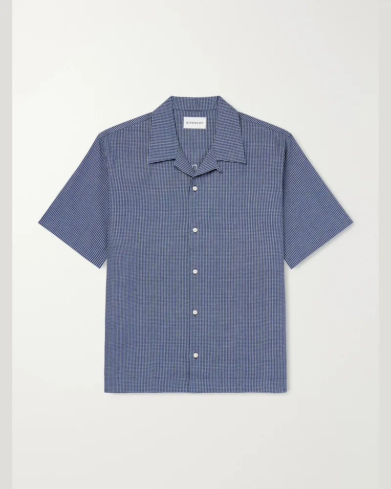 Givenchy Logo-Embroidered Checked Cotton Bowling Shirt Blue