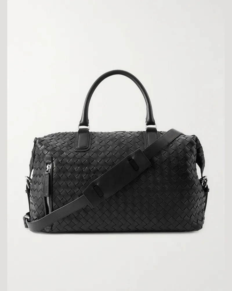 Officine Creative Italia Weekender aus geflochtenem Leder Schwarz