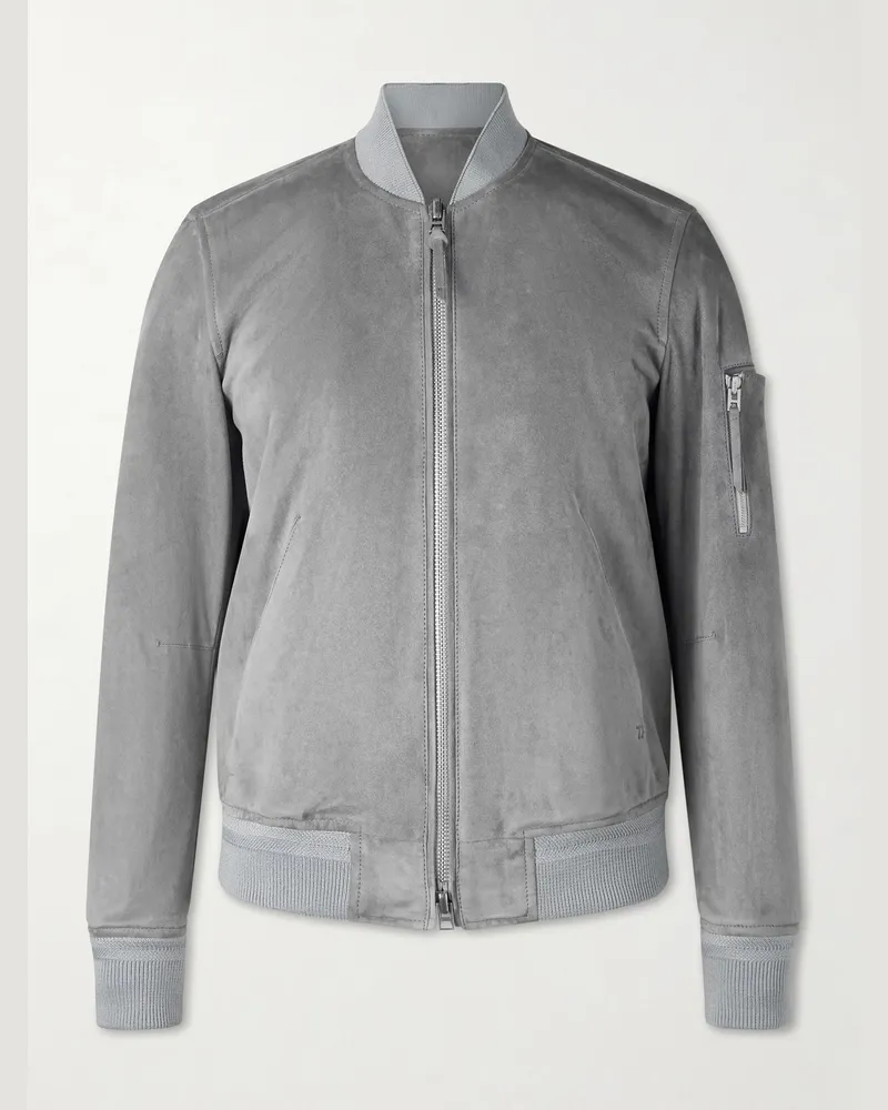 Tom Ford Slim-Fit Suede Bomber Jacket Gray