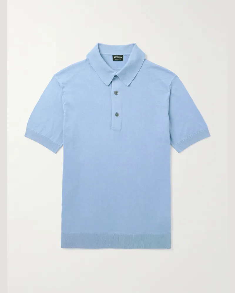 Ermenegildo Zegna Schmal geschnittenes Polohemd aus Baumwolle Blau