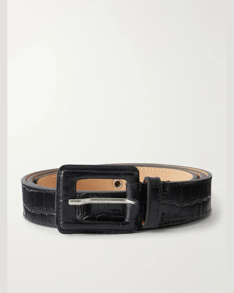 Mfpen Drivers 3cm Croc-Effect Leather Belt Black