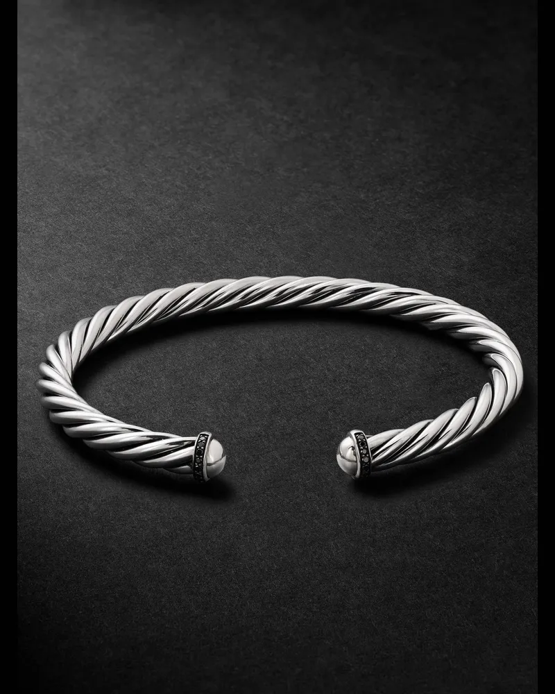 David Yurman Modern Cable Armreif aus Sterlingsilber mit schwarzen Diamanten Silber