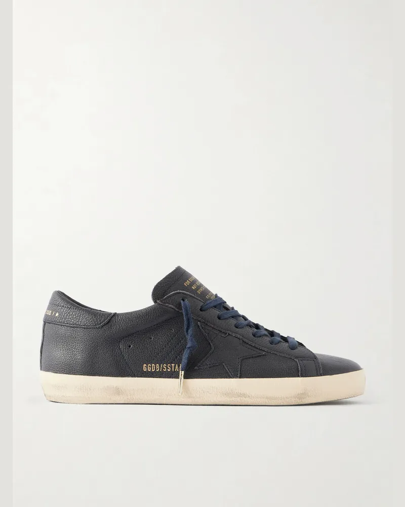 Golden Goose Super-Star Distressed Full-Grain Leather Sneakers Blue