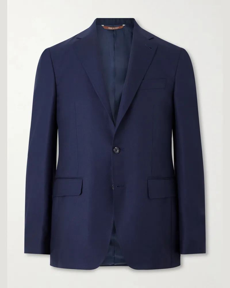 Canali Kei Wool-Basketweave Blazer Blue
