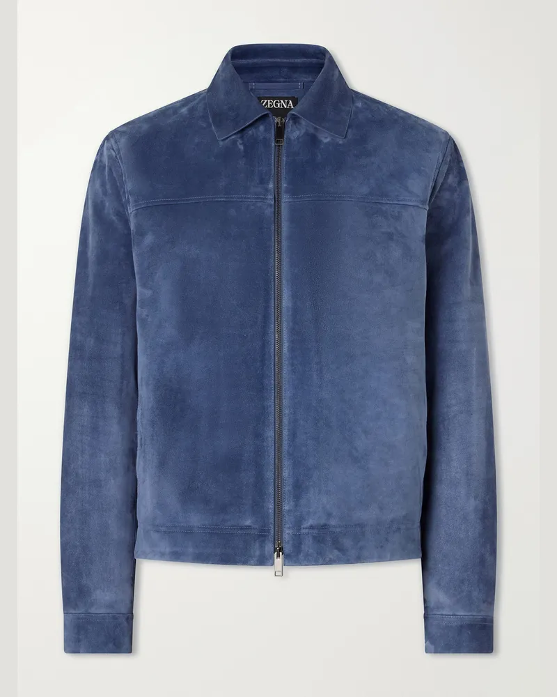 Ermenegildo Zegna Suede Blouson Jacket Blue
