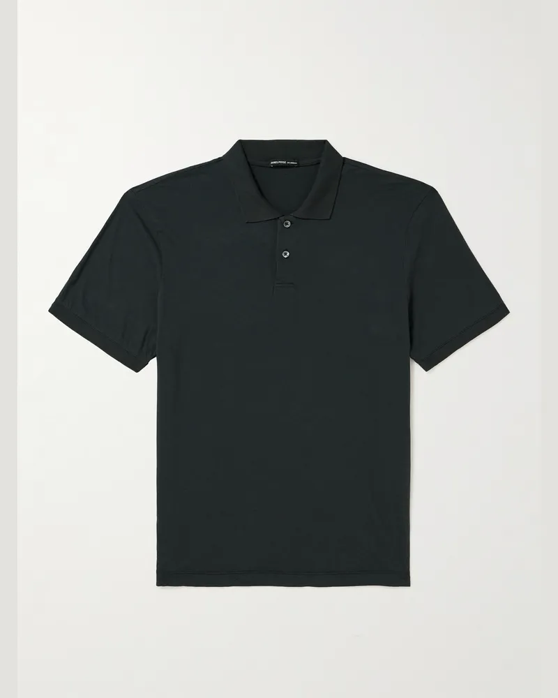 James Perse Luxe Lotus Cotton-Jersey Polo Shirt Blue
