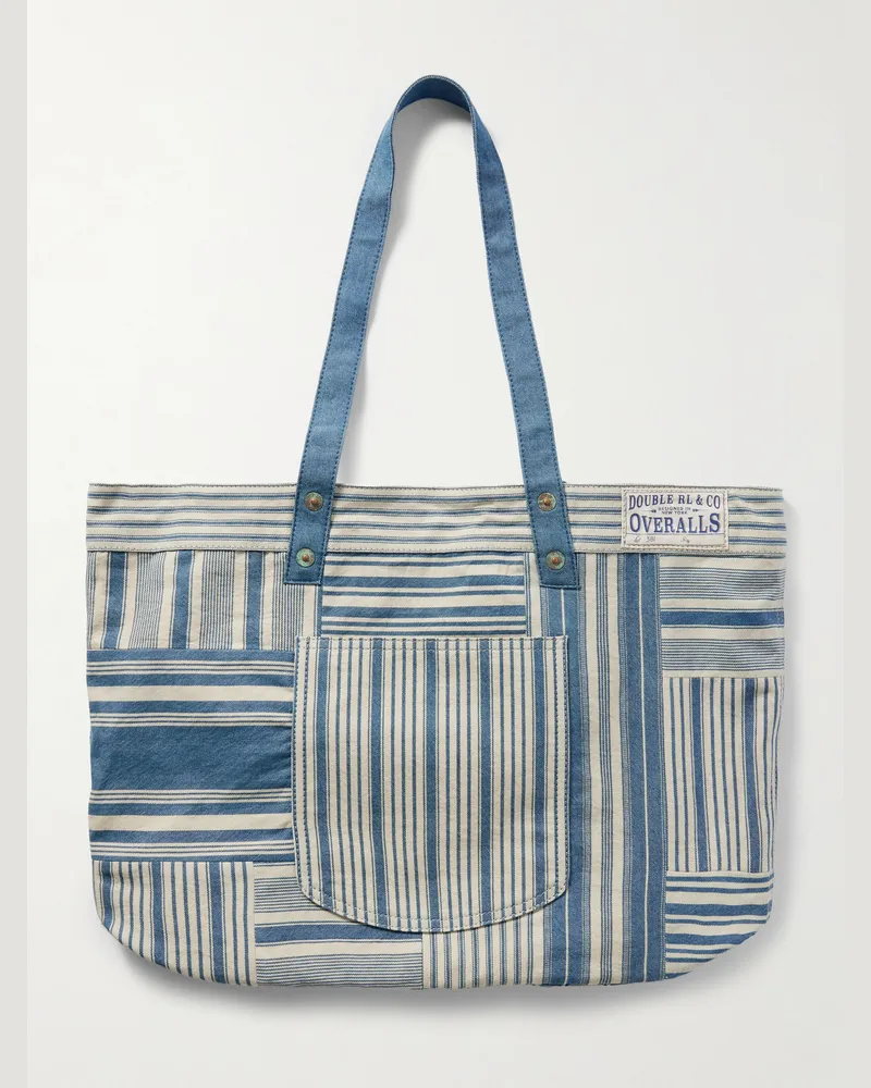 RRL Naval Patchwork-Tote aus Denim mit Streifen Blau