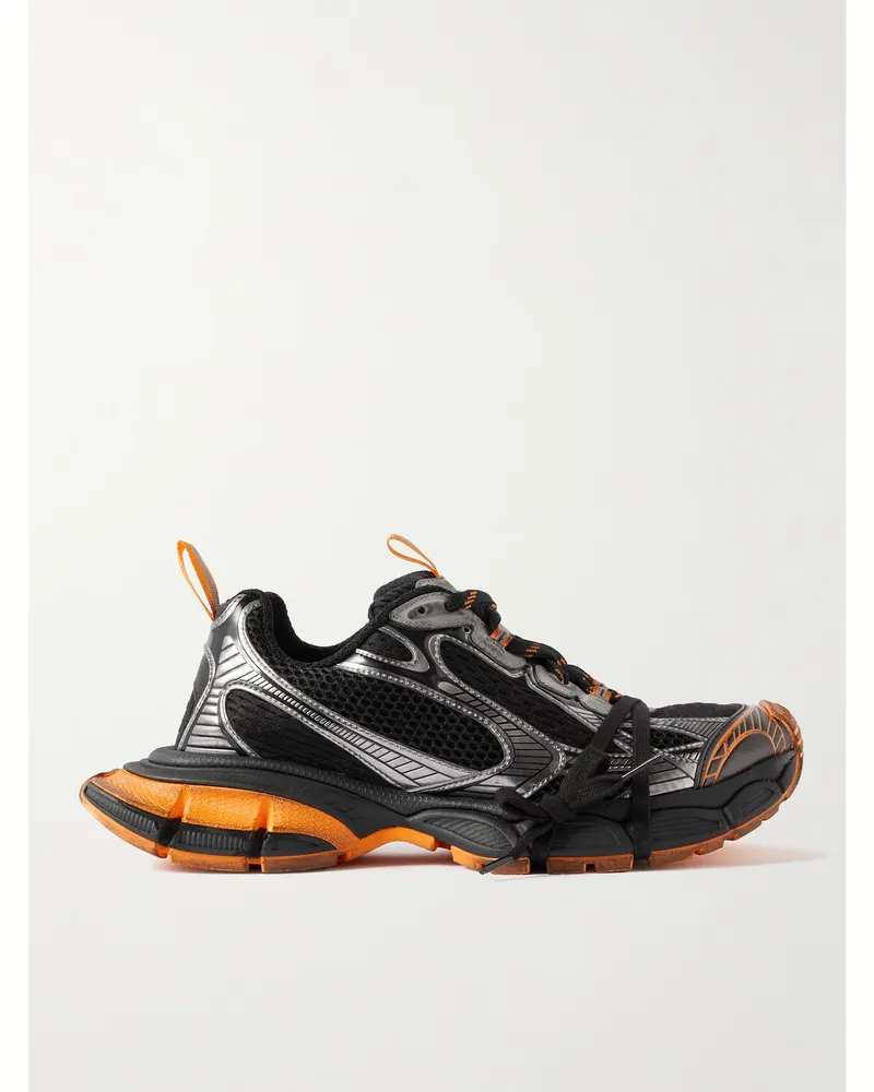 Balenciaga 3XL Distressed Mesh and Rubber Sneakers Black