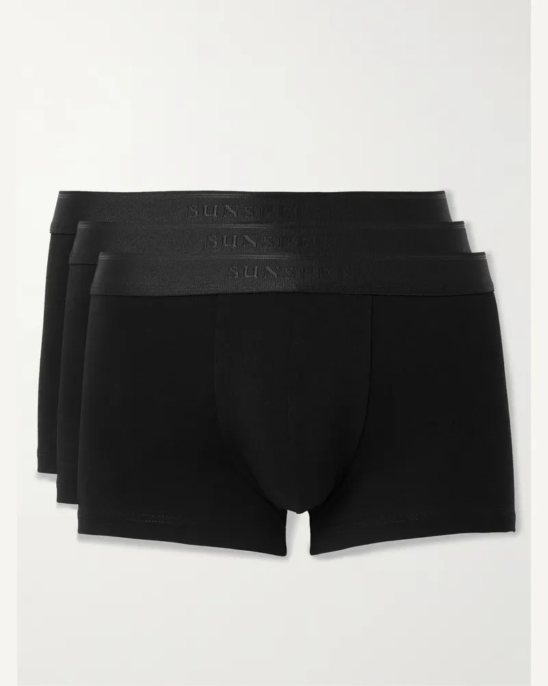 Sunspel Set aus drei Retropants aus Stretch-Baumwolle Schwarz