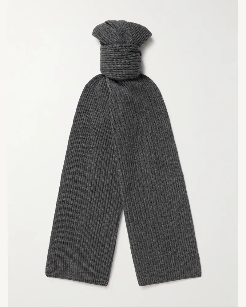 Johnstons of Elgin Ribbed Cashmere Scarf Gray