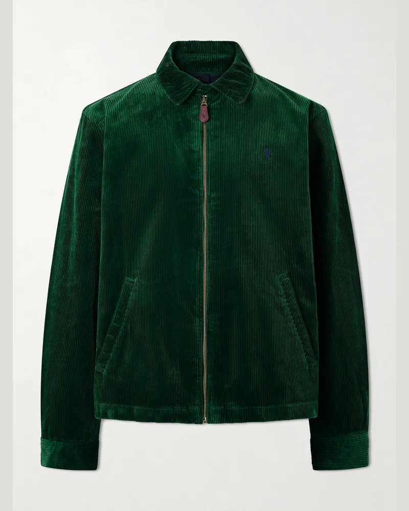 Ralph Lauren Leather Trim Cotton Courduroy Jacket Green
