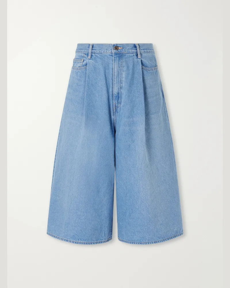 KAPITAL Wide-Leg Pleated Denim Shorts Blue