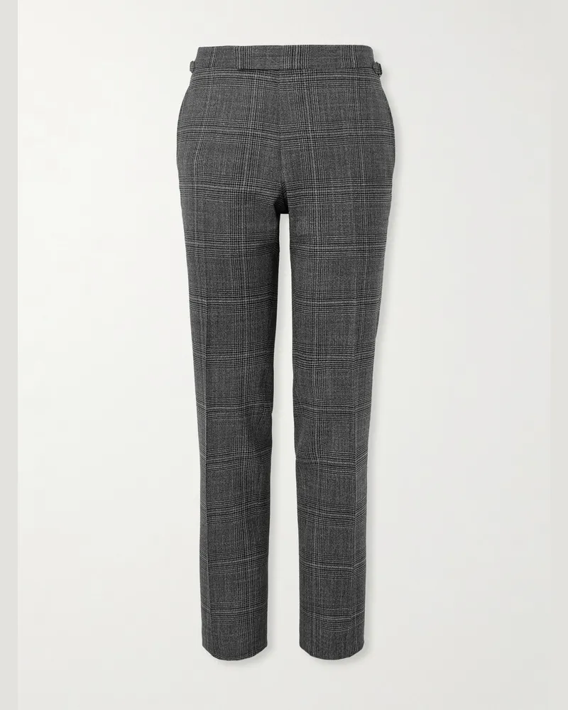 Tom Ford Shelton Slim-Fit Straight-Leg Prince of Wales Checked Wool and Silk-Blend Suit Trousers Gray