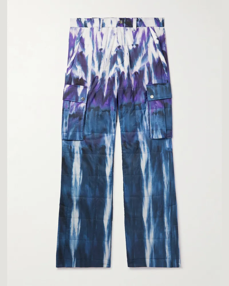 Amiri Flared Tie-Dyed Quilted Shell Cargo Trousers Purple