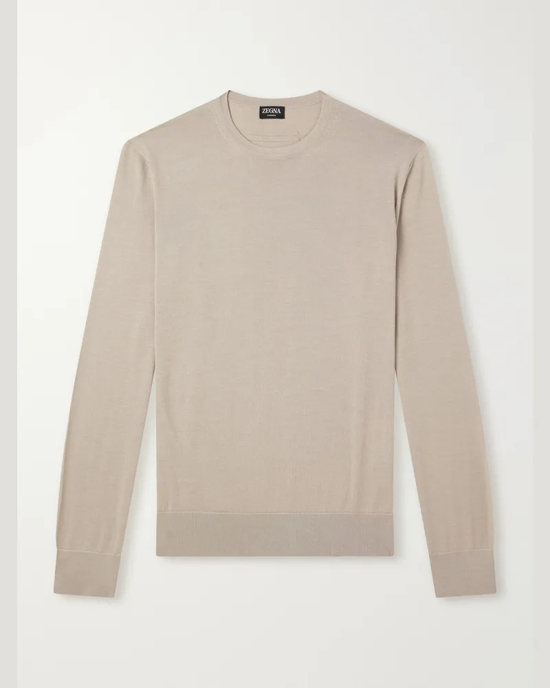 Ermenegildo Zegna Cashmere and Silk-Blend Sweater Brown