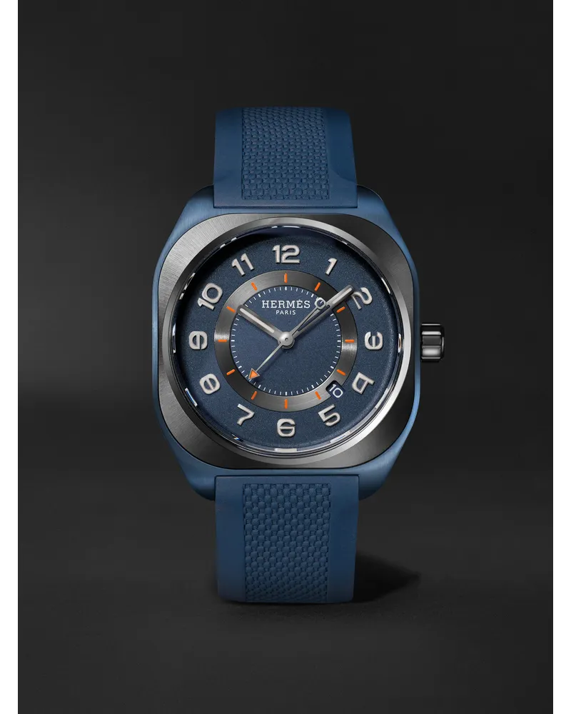 Hermès H08 Automatic 42 mm Uhr aus Titan mit Kautschukarmband, Ref.-Nr. 056950WW00 Blau