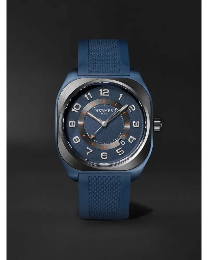 Hermès H08 Automatic 42 Mm Uhr Aus Titan Mit Kautschukarmband Ref. Nr. 056950ww00 Blau