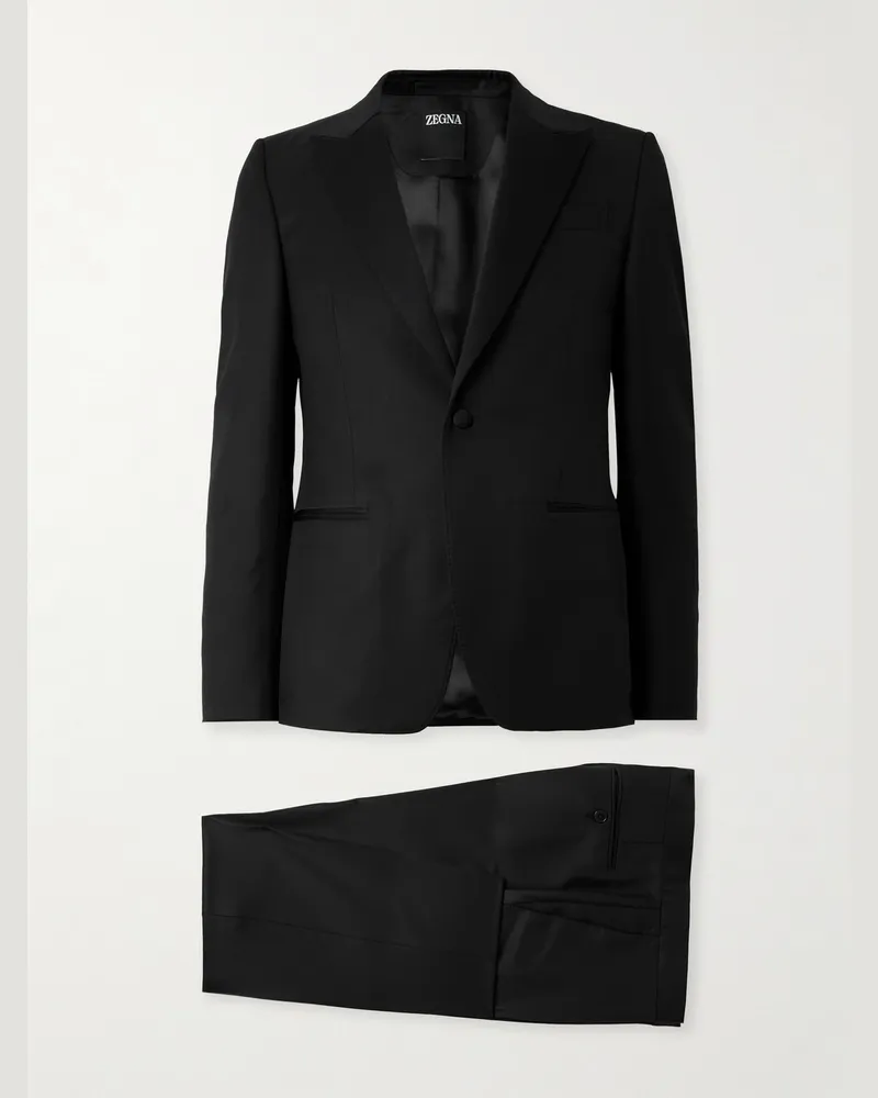 Ermenegildo Zegna Schmal geschnittener Smoking aus Twill aus einer Woll-Mohairmischung mit Satinbesatz Schwarz
