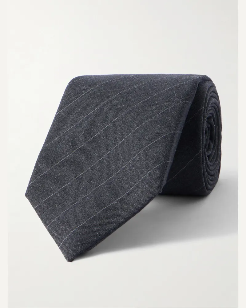 Kiton Krawatte aus gestreiftem Wollgabardine, 8 cm Grau