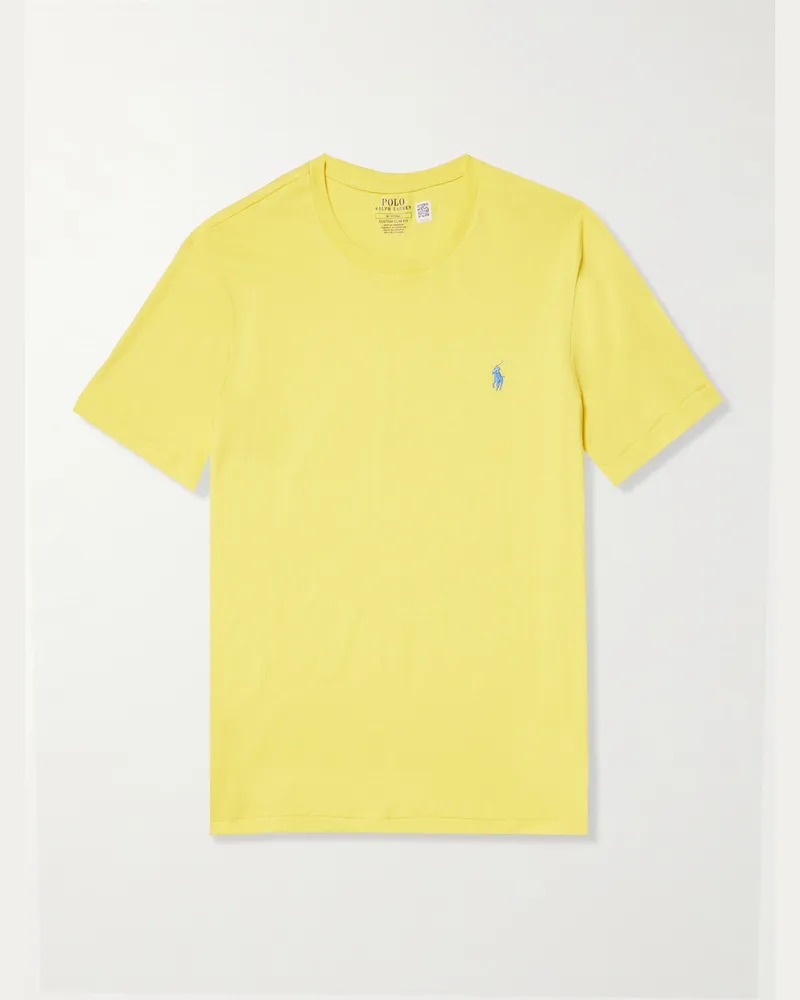 Ralph Lauren Slim-Fit Logo-Embroidered Cotton-Jersey T-Shirt Yellow