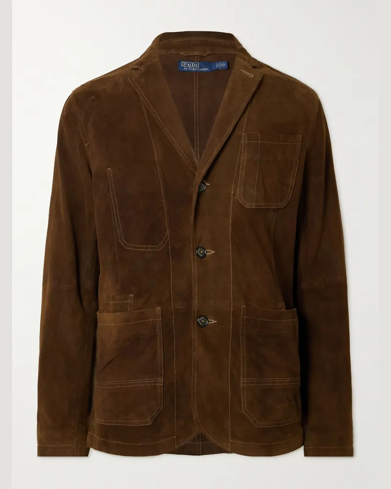 Ralph Lauren Topstitched Suede Blazer Brown