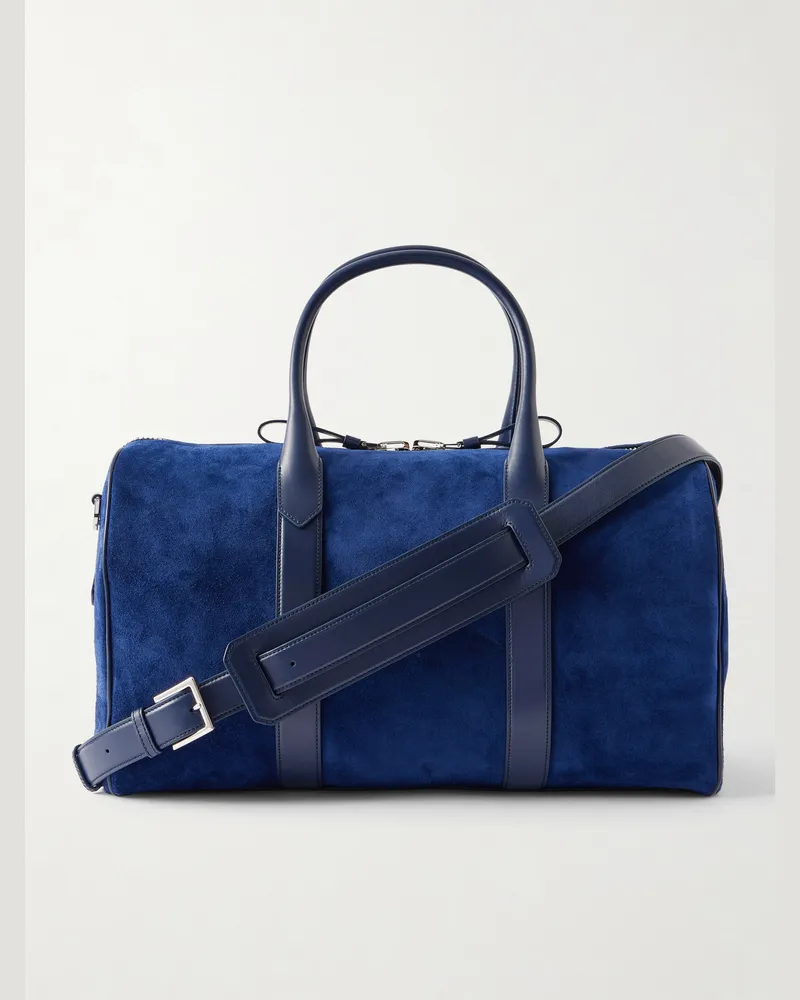 Tom Ford Leather-Trimmed Suede Weekend Bag Blue