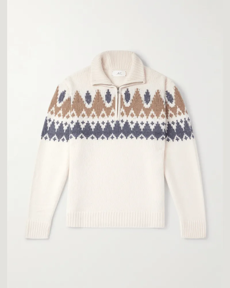 MR P. Geo Fair Isle Wool and Cashmere-Blend Half-Zip Sweater Neutrals