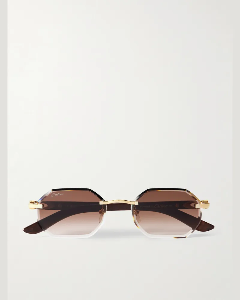 Cartier Rahmenlose Sonnenbrille mit rechteckigen Gläsern und goldfarbenen Details Gelb