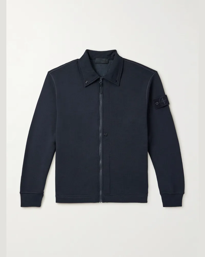 Stone Island Ghost Sweatshirt-Jacke aus Jersey aus einer Woll-Baumwollmischung Blau