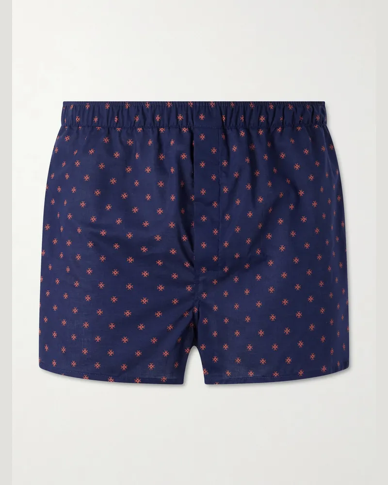 Derek Rose Nelson 109 Printed Cotton Boxer Shorts Blue