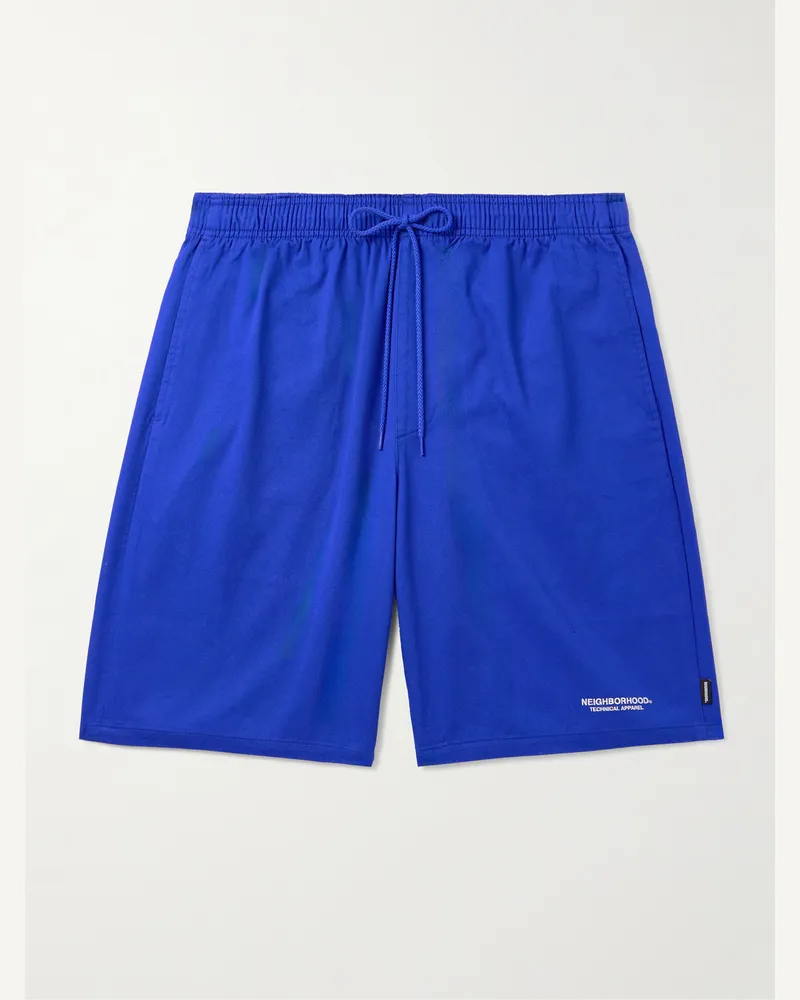 Neighborhood Easy gerade geschnittene Shorts aus Baumwoll-Twill mit Logostickerei und Kordelzugbund Blau