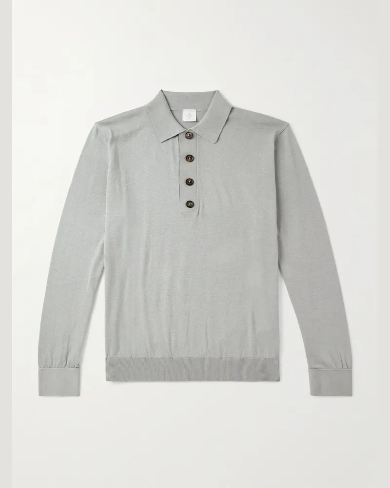 Eleventy Slim-Fit Cotton and Cashmere-Blend Polo Shirt Gray