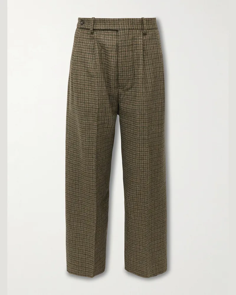 BODE Morris Pleated Straight-Leg Houndstooth Wool Trousers Brown