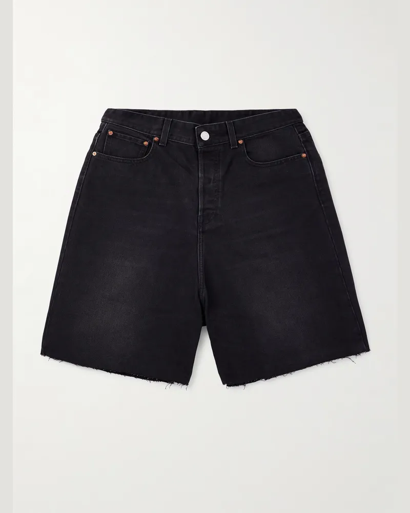 VETEMENTS Weit geschnittene Jeansshorts mit Fransen Schwarz