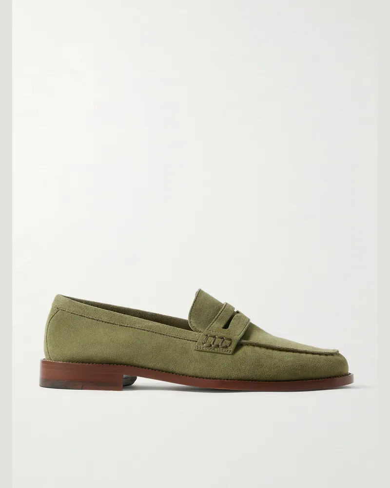 Manolo Blahnik Perry Pennyloafers aus Veloursleder Grün