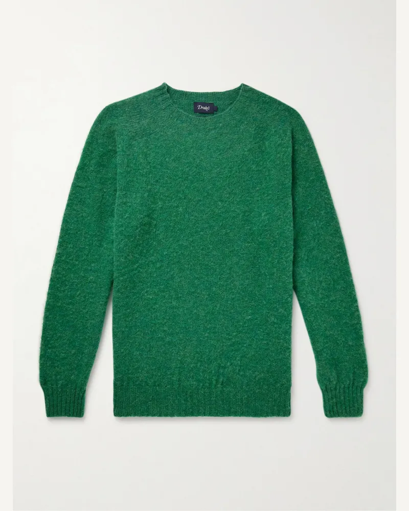 Drake's Brushed Shetland Wool Sweater Green